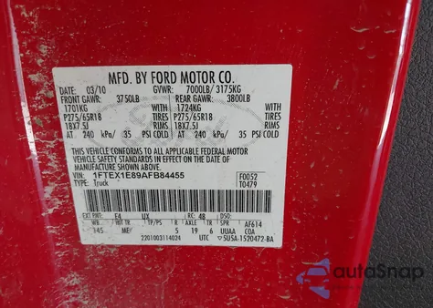 2010 Ford F-150 Stx/Xl/Xlt из США, поврежденный, VIN 1FTEX1E89AFB84455